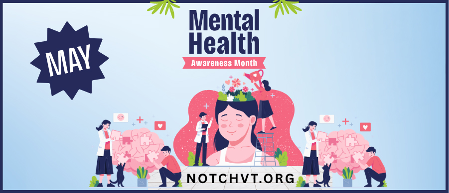 May Mental Health Awareness Month with illustrations of providers and happy people